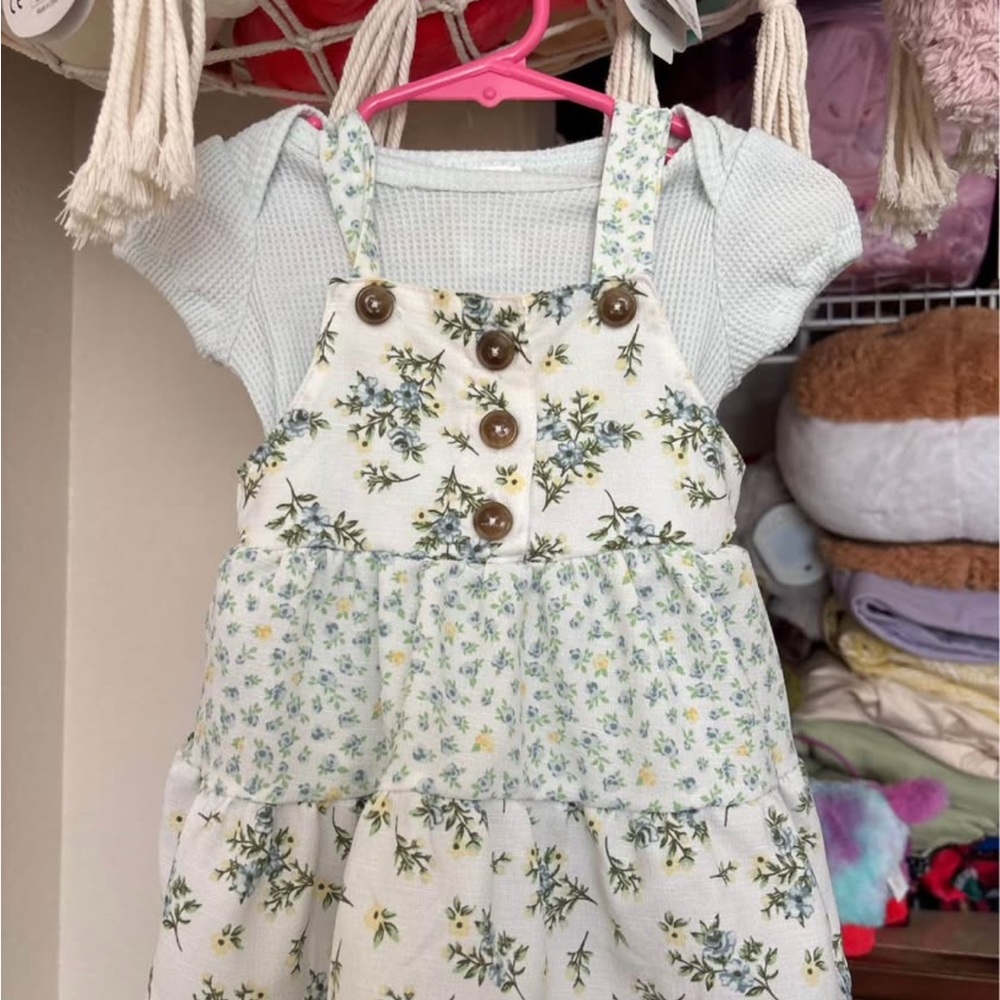 Nicole Miller Floral Kids Dress - Cream and Green